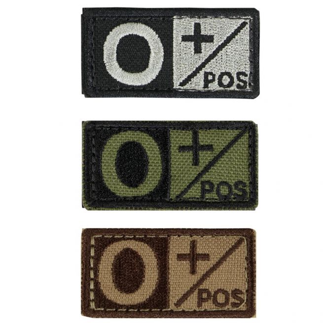 O+ BLOOD TYPE PATCH WITH VELCRO.